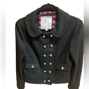 Milly Black Designer Coat w/ Gold Buttons – Size Small